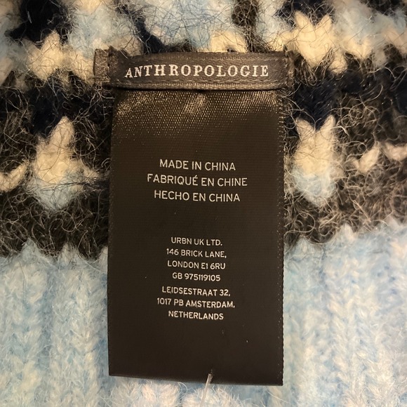 NWT Anthropologie Fair Isle Beanie Hat Blue White Black Rhinestone Embellished - Picture 6 of 7